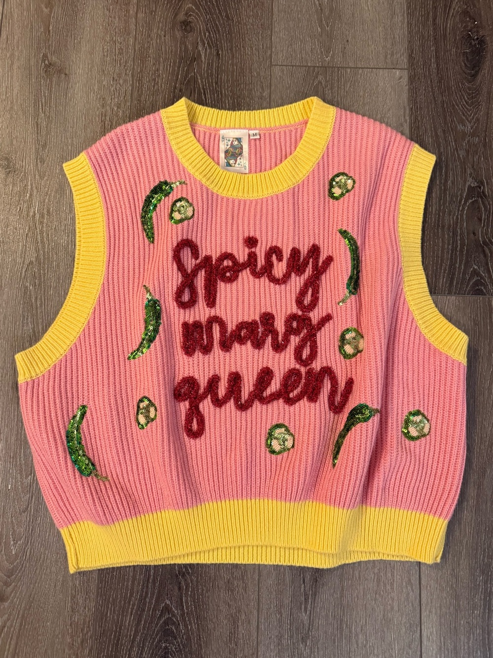 Queen of Sparkles Spicy Marg Queen Sleeveless Sequin Pink Sweater Size Medium - Picture 3 of 7